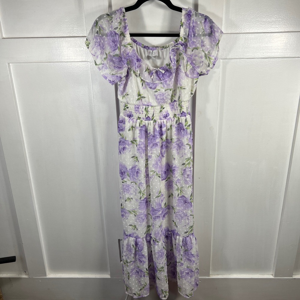 The Childrens Place Womens Purple Floral Swiss Dot Chiffon Maxi Dress S NEW